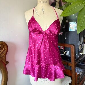 Victoria's Secret pink polka dot cami top with bow detail Size M #lingerie